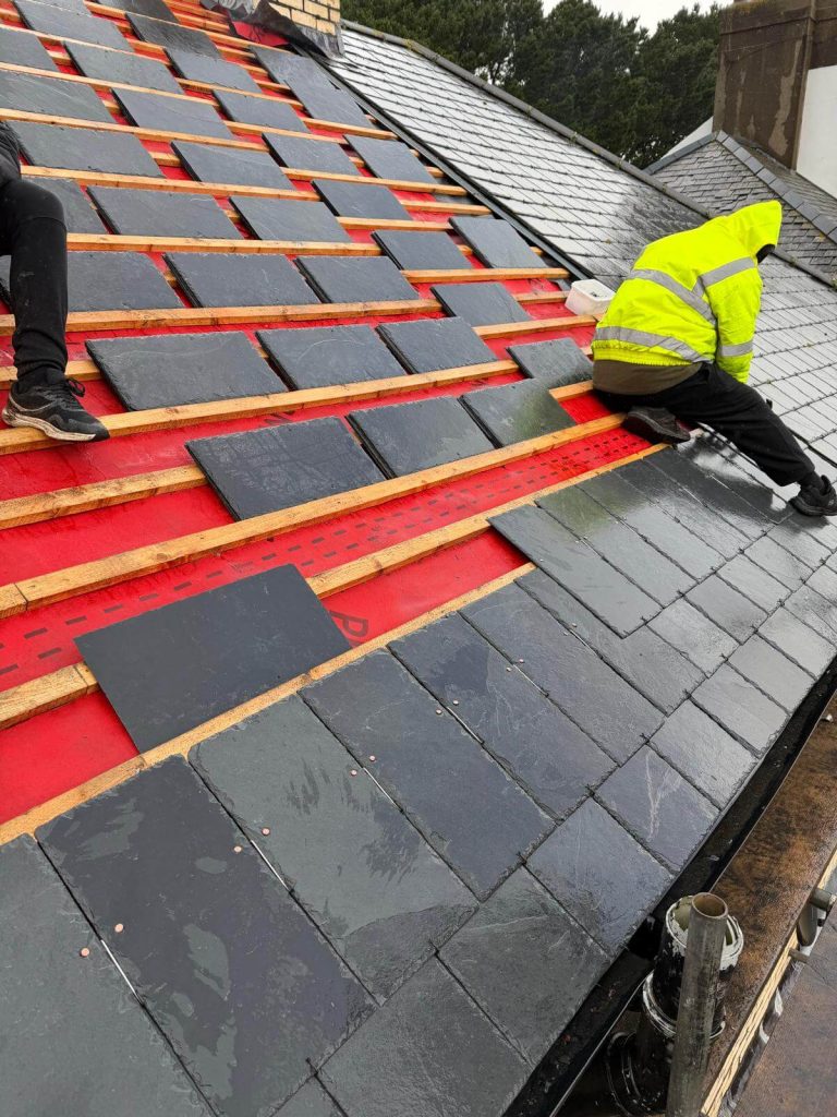 new slate roof installation
