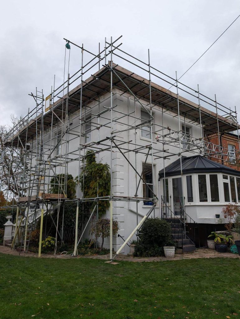 scaffolding setup around house